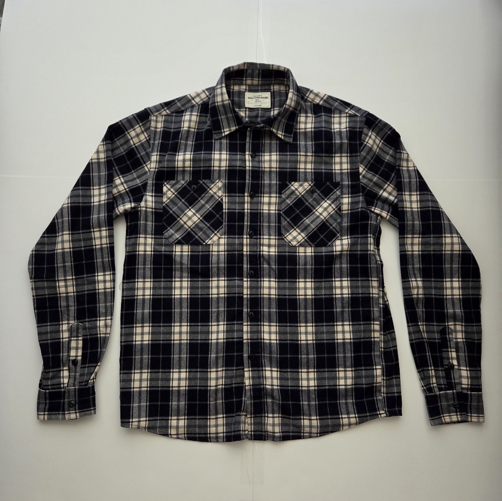 Vintage Inspired Japanese Style Men's Large Black and White Plaid Shirt